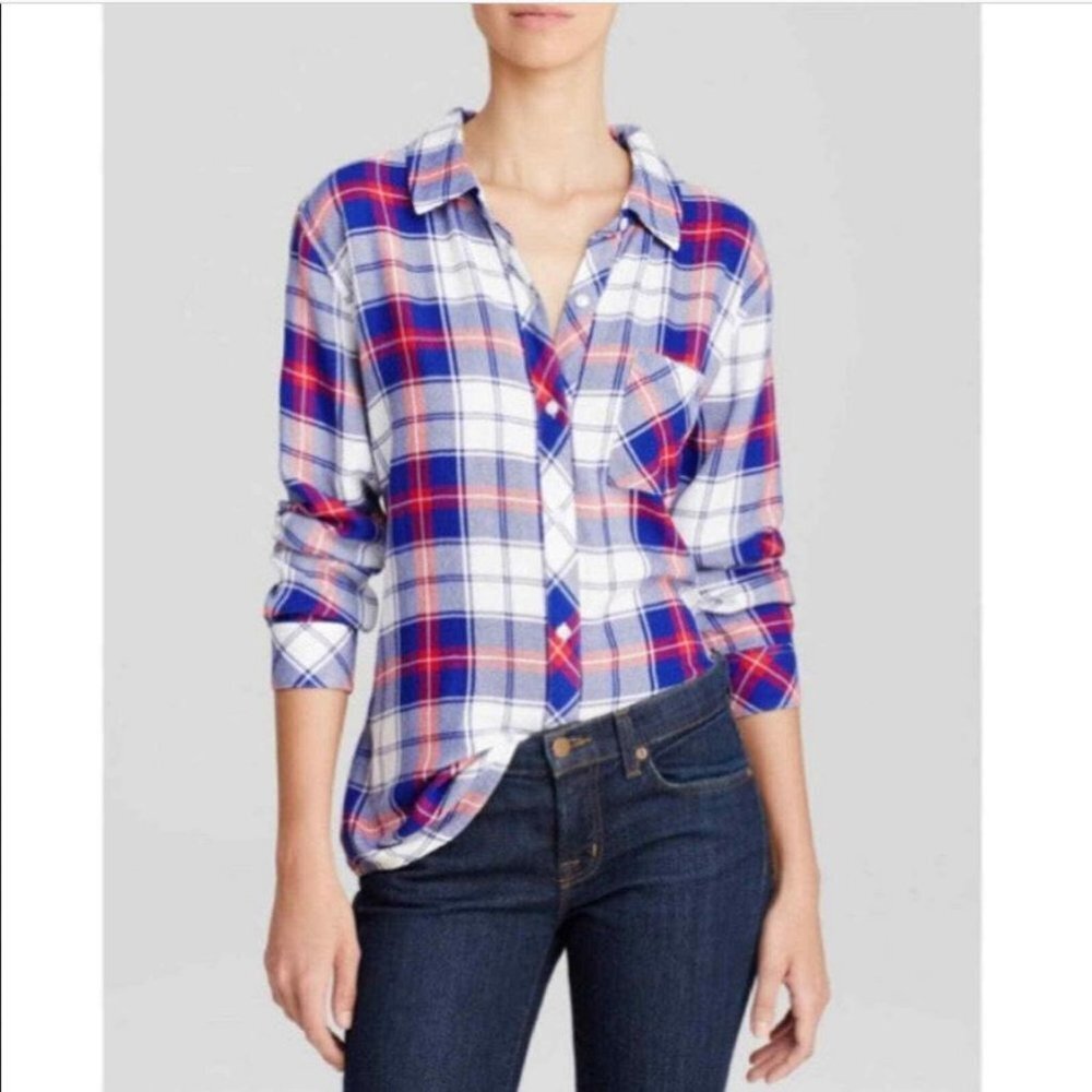 Rails Sz S Women's Red White Blue‎ Plaid Long Sleeve Button Down Shirt